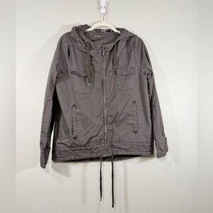 Jou Jou Jacket Coat Utility Drawstring Zip Up Hoodie Flannel Lining Women Large